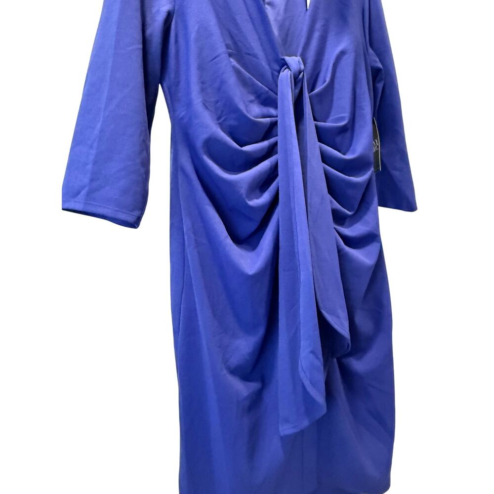 NY&Co Size XL Solid Blue Cocktail Sheath Dress Runched Front V Neck NEW with Tag - Picture 4 of 7